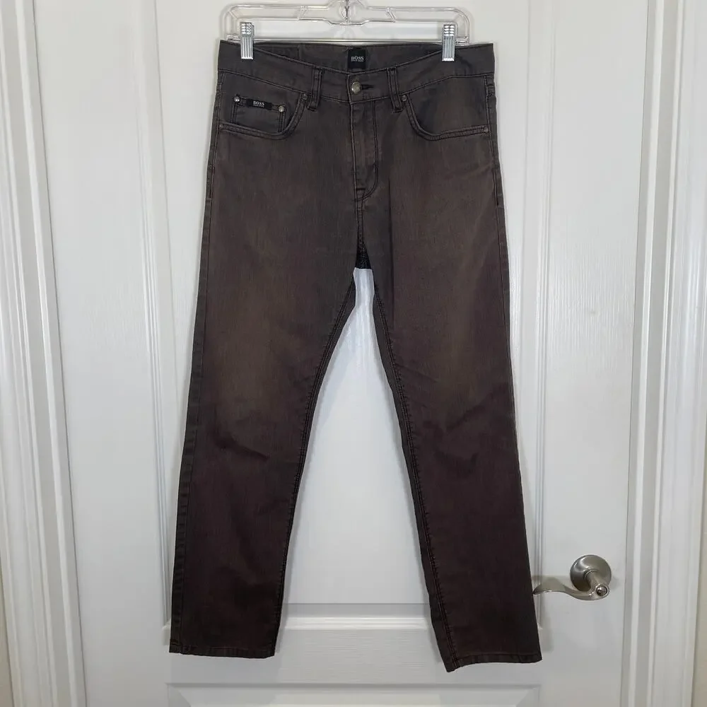 Boss Hugo Boss Straight Leg Jeans‎ Cotton Flannel Micro Stripe Brown 32 W 27 L